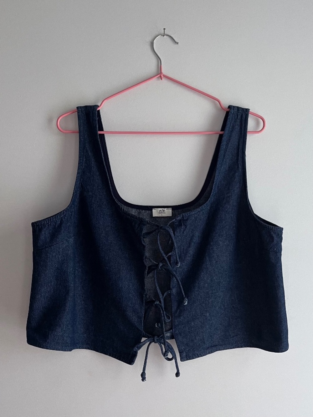 Made in USA tie front denim crop top - Size L by NLT